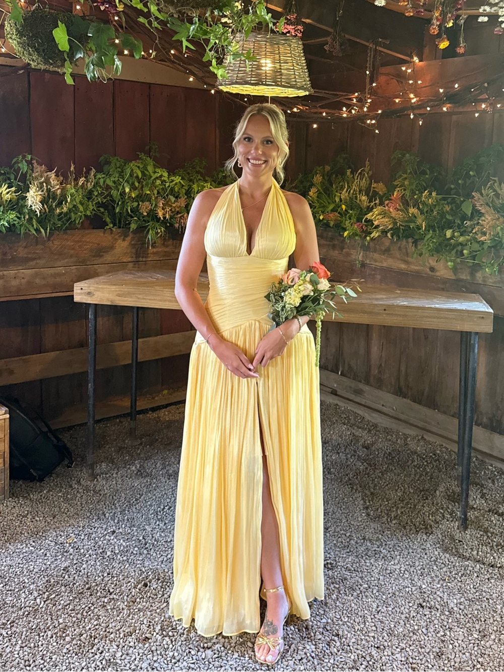 Miss Rosier- Uranie Yellow Gathered Maxi Dress